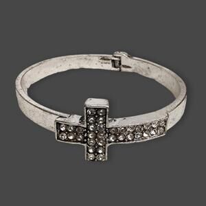 SOLD- Silver Jeweled Cross Bracelet